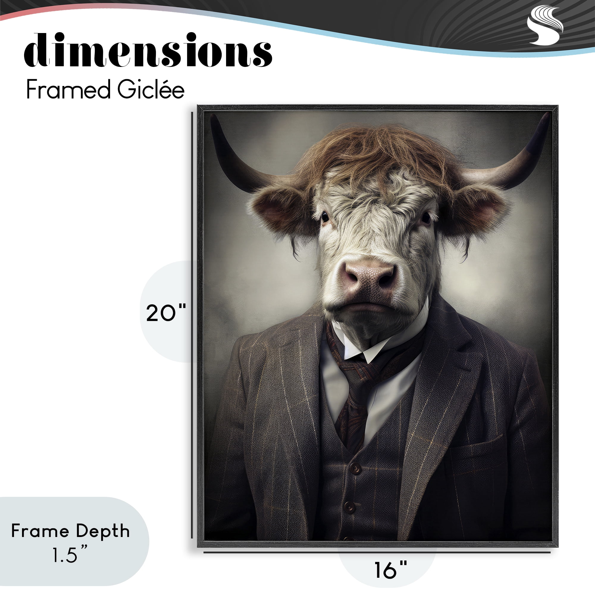 Stupell Industries Sophisticated Bull Portrait Black Framed Giclee Art, design by Ray Powers