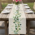 thumbnail image 4 of Green Eucalyptus Leaves Table Runner - 108 Inch Long Vintage Art Farmhouse Rustic Cotton and Linen Blended Dress Scarves Farmhouse Table Runner for Kitchen Dining, Coffee Table, 13" x 108", 4 of 8
