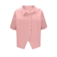 thumbnail image 6 of Pxxlle Button Down Shirts for Women Business Casual Short Sleeve Shirt Solid Color Curved Hem Blouses Dressy Lapel Tops Pink XXL, 6 of 10