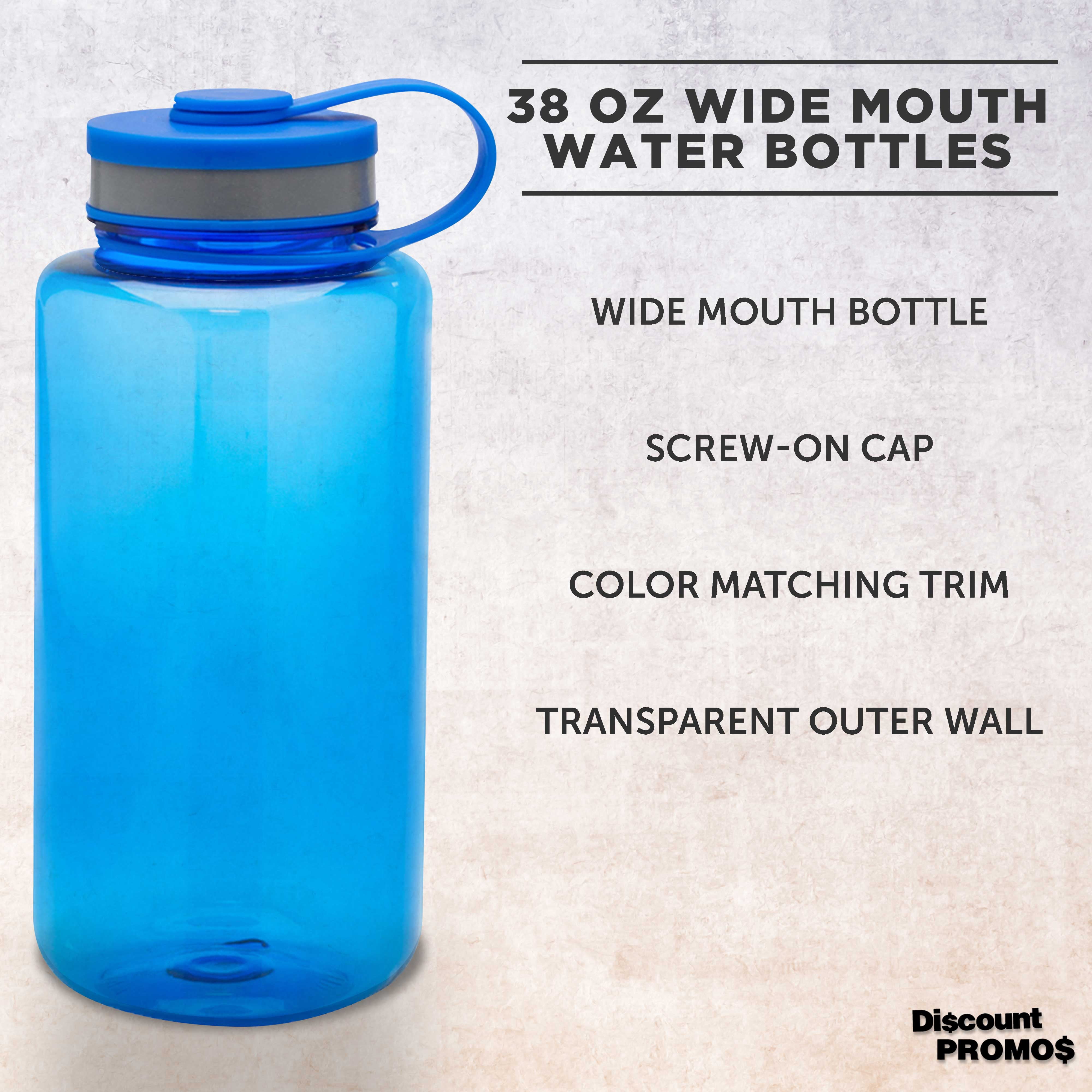 Plastic Sports Water Bottles with Flip Lid 38 oz. Set of 10, Bulk Pack - Great for Gym, Hiking, Cycling, Camping, Backpacking, School - Blue