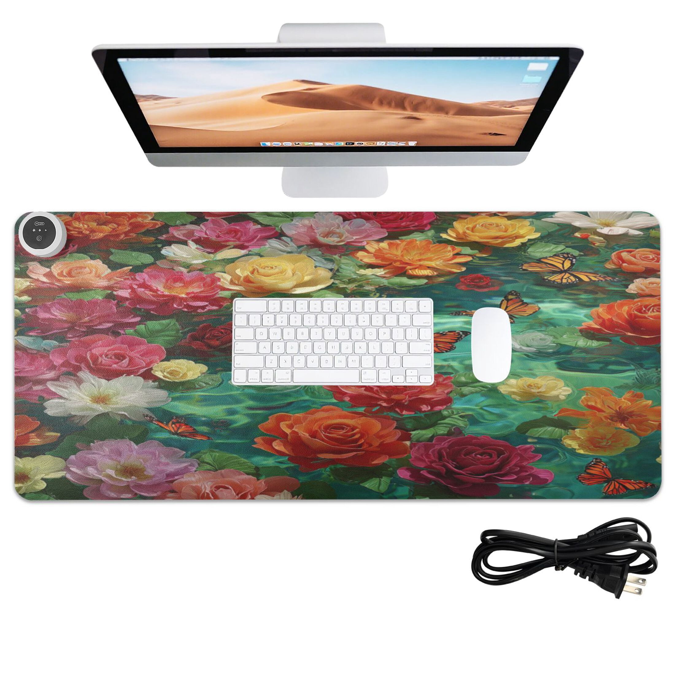 Large Heated Desk Mat Mouse Pad 31.5"x13"PU Leather Graphene Heating Desk Warmer with 3 Temperature Settings 110V US Plug Non-Slip Warm Pad for Home, Office, and Gaming Beautiful Flowers Of Colors