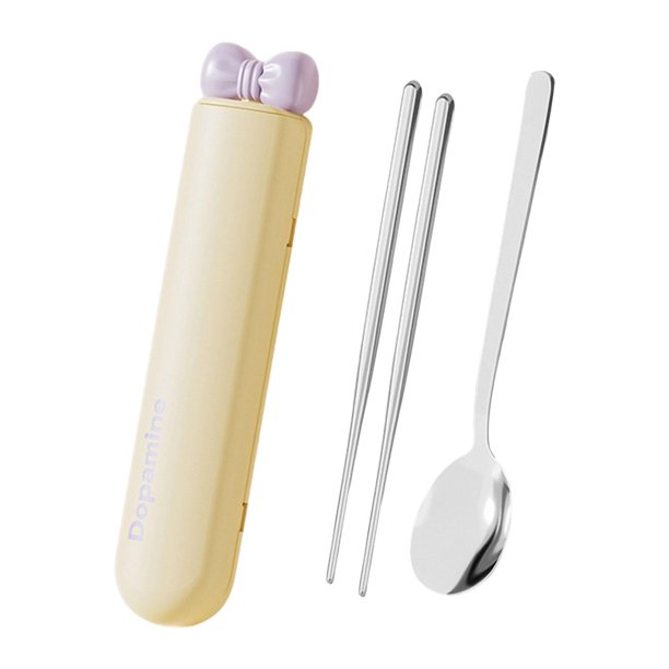 Juego de cucharas y palillos, vajilla, utensilios de viaje, juego de cubiertos portátiles para Amarillo 3 piezas