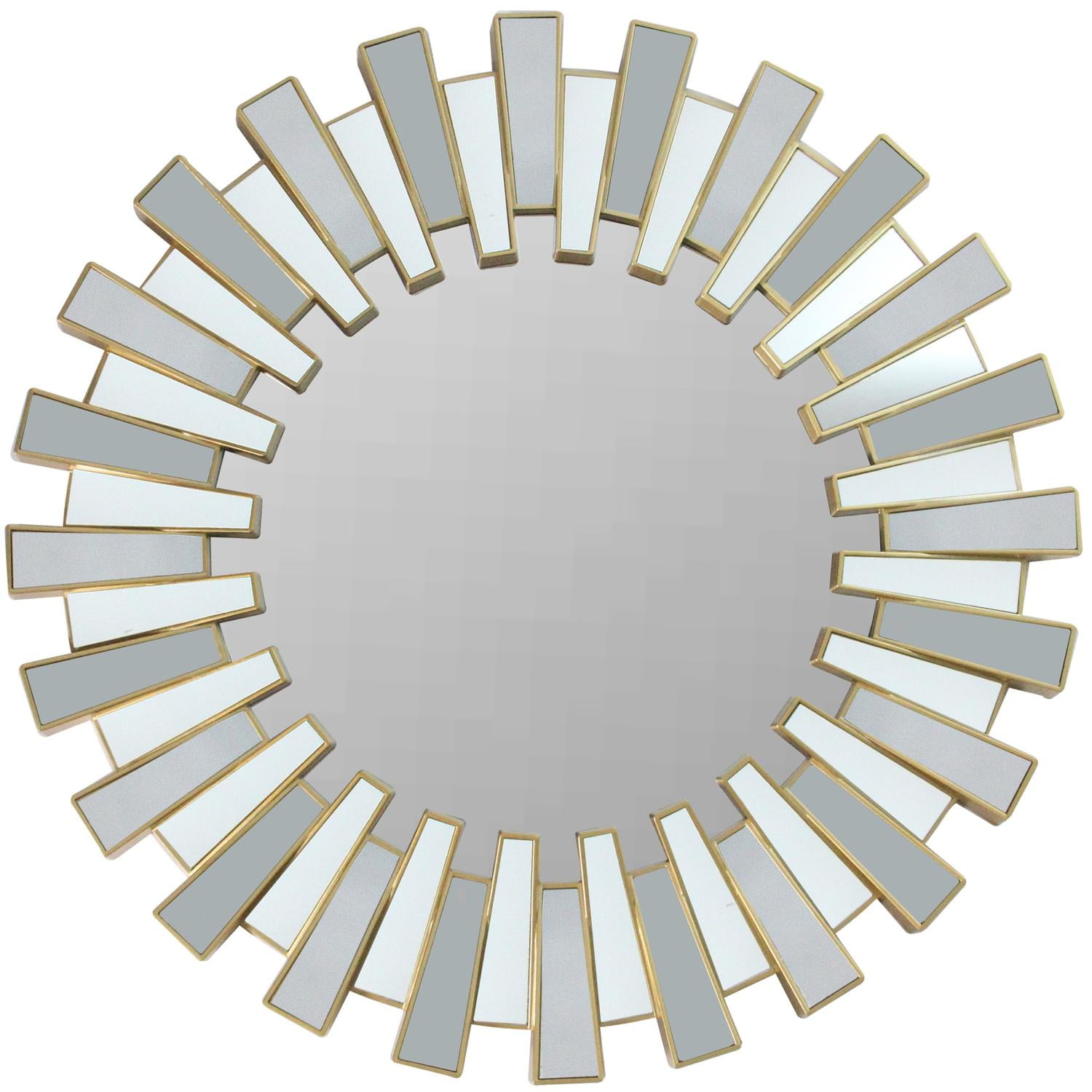 25 5 Aztec Inspired Sparkling Sunburst Matte Gold Decorative Round Wall Mirror