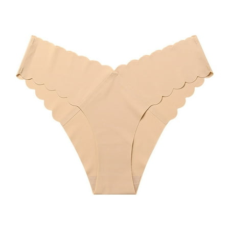 Icvfdpl Underwear For Women Solid Wavy Lace V Shaped Waist Seamless Ice Silk Comfortable Skin-Friendly Women S Panties Beige Xl
