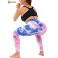 thumbnail image 5 of Spencer Women's High Waist Yoga Pants Tie Dye Textured Capris Tummy Control Slimming Booty Leggings Workout Butt Lift Tights (S, Purple), 5 of 7