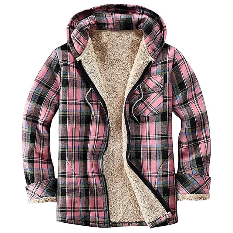 Horkkom Zip Up Hoodie Women Button Drawstring Plaid Jacket Casual Fall  Winter Coats with Pocket XL