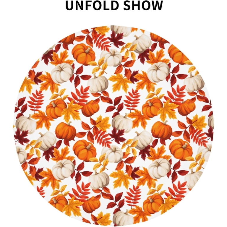 Sweetshow 60-Inch Round Fall Tablecloth – Autumn Leaves & Maple Print, Thanksgiving Harvest Decor, Wooden Pattern, For Home Kitchen Dining Room