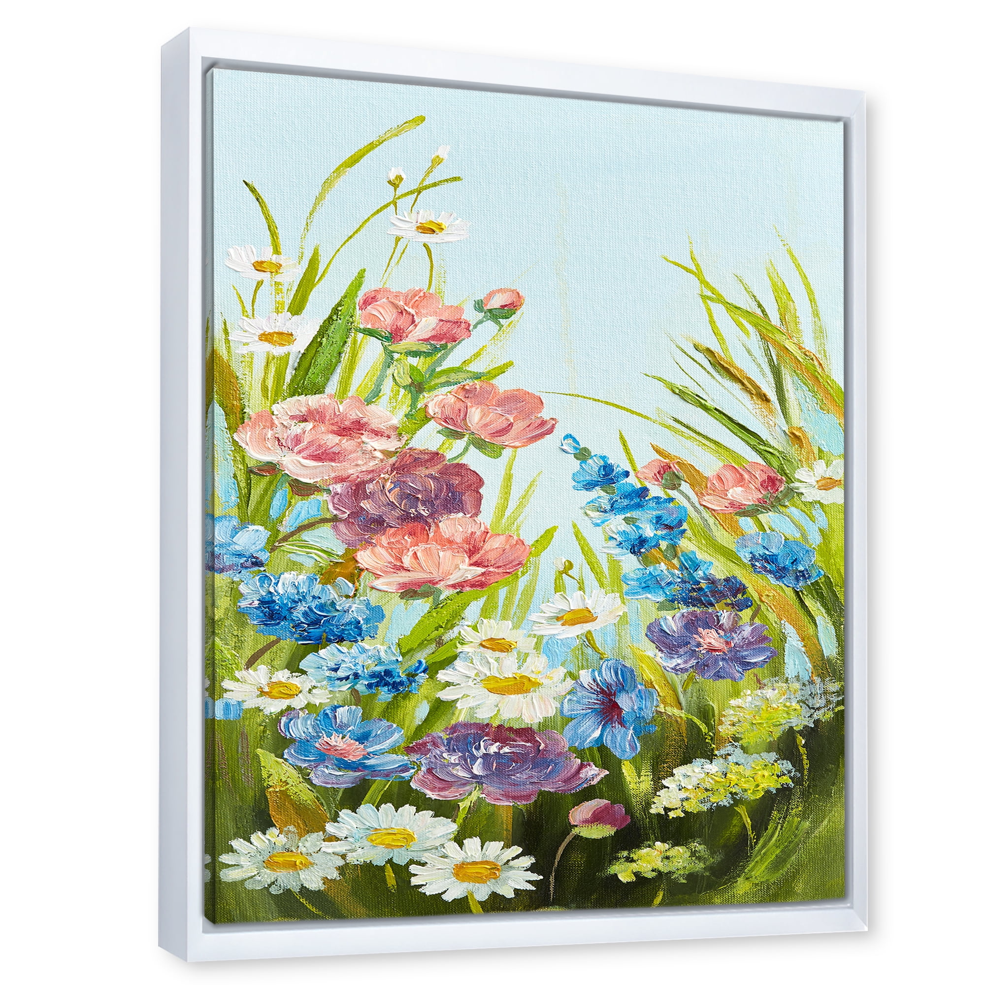 Still Life Of Colorful Wildflowers With Leaves III 12 in x 20 in Framed Painting Canvas Art Print, by Designart