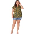 thumbnail image 3 of DARING DIVA Women's Plus Floral Print Ruffle Trim V Neck Blouse 2X Army Green, 3 of 6