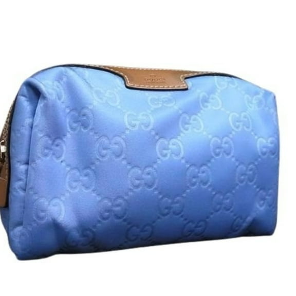 Pre-Owned GUCCI Pouch 256636 Light Blue/Brown GG Nylon/Leather for Men and Women (Good)