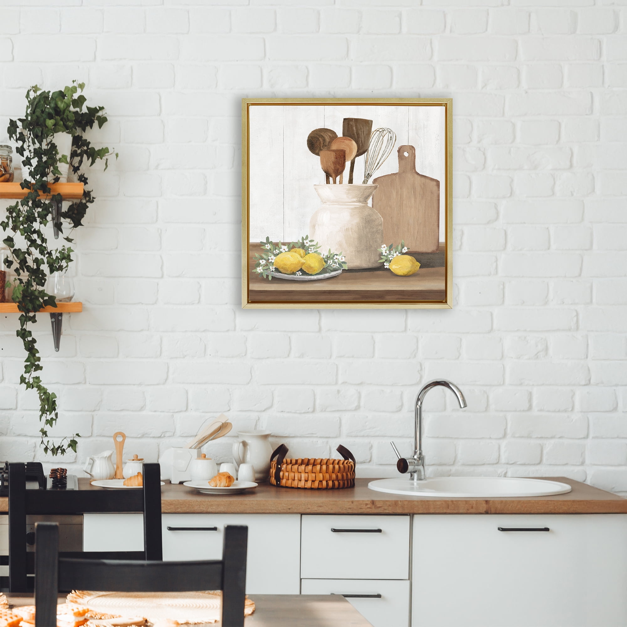 Stupell Industries Country Kitchen & Lemons Gold Framed Floater Canvas Wall Art, design by White Ladder