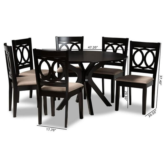 Bowery Hill Sand Fabric and Dark Brown Finished Wood 7-Piece Dining Set
