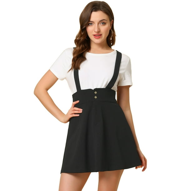 Falda De Tirantes Frontal Con Botones Y Correa De Vestido Informal Para Mujer Allegra K Día de San Patricio Negro XL
