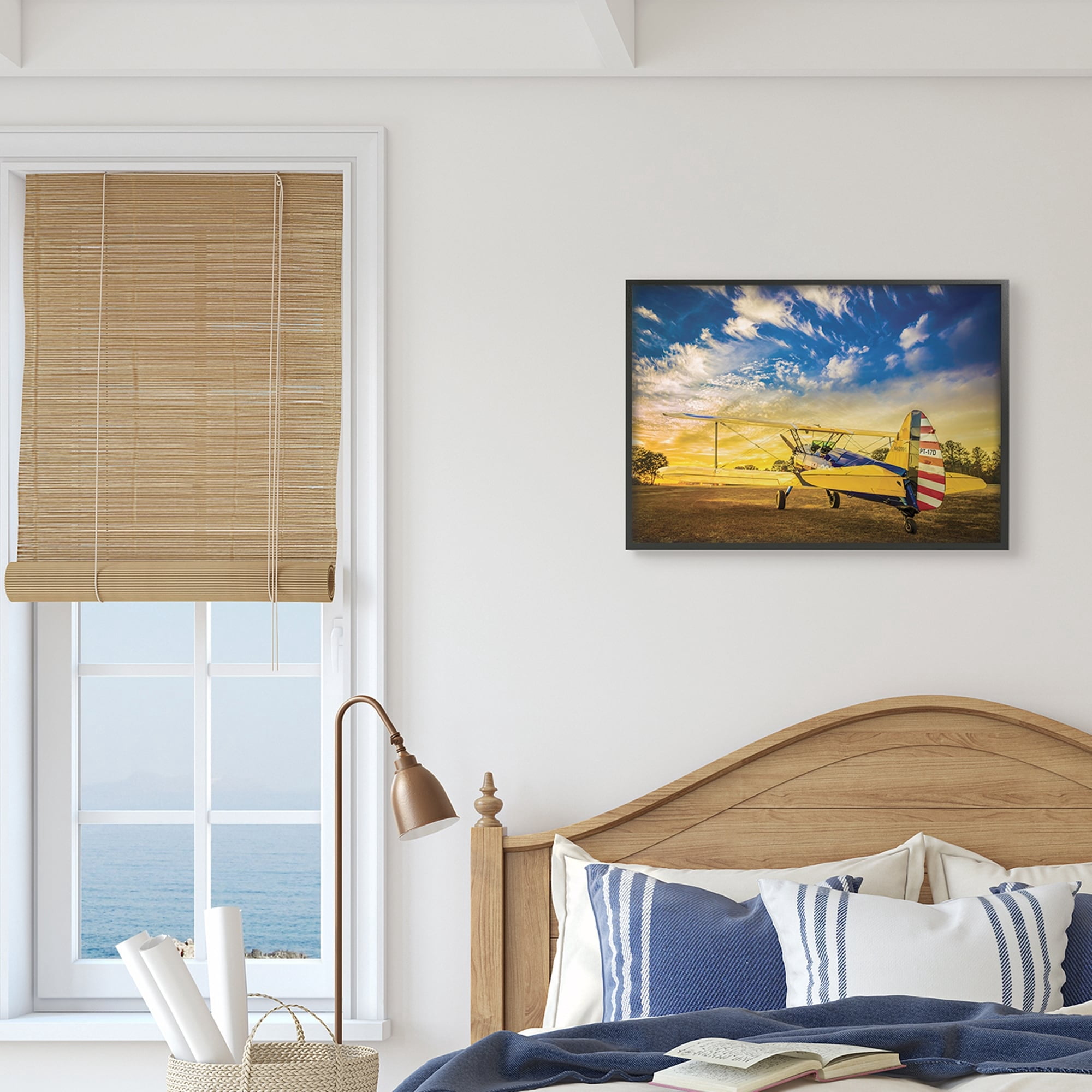 Industries Americana Plane Open Field Early Evening Sky 14 in x 11 in Framed Painting Art Print, by Stupell Home Décor