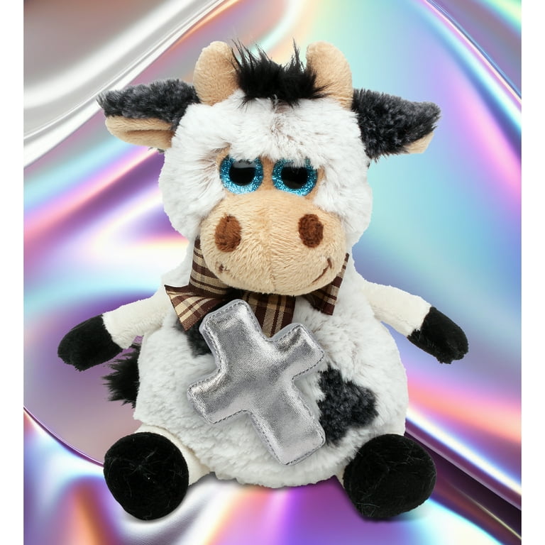 DolliBu Sitting Cow Stuffed Animal with Silver Cross Plush