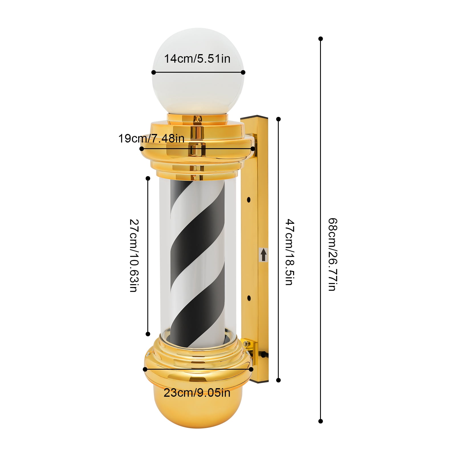 Barber Pole Light Black White Gold Wall Mount Salon Sign with 18W LED Waterproof Outdoor Barber Shop Light