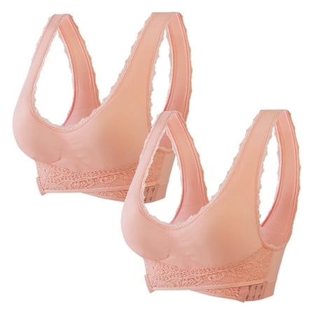 

DeHolifer 2PC Ladies Traceless Comfortable No Steel Ring Vest Breathable Gathering Bra Women Underwear Pink L