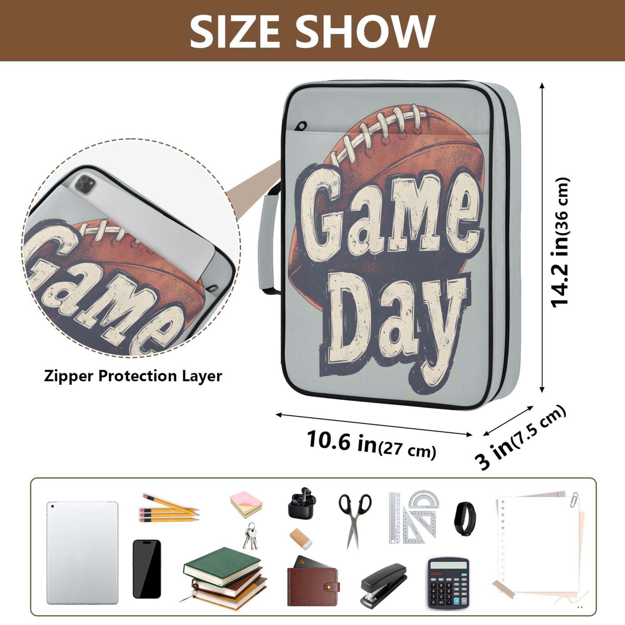 FORMRS Accordion File Folder A4 Size 7-Pocket Expanding Document Organizer Bag with 3 Ring Binder, Gray Game Day