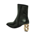 thumbnail image 4 of FSJ Women Fashion Square Closed Toe Metal Chain Heel Ankle Boots Side Zipper Sexy Short Booties Stretch Party Work Dressy Shoes Size 9.5 Green, 4 of 5