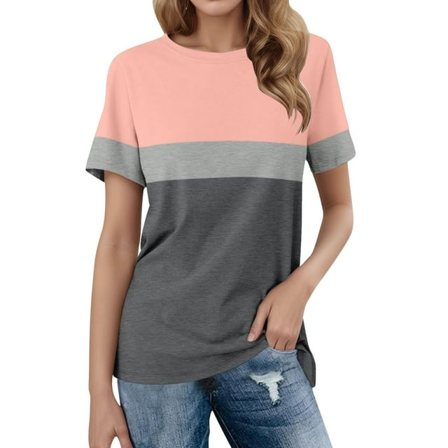 WILLBEST Compression Shirt Women’S T Shirts Color Block Short Sleeve Tops Casual Summer Tees
