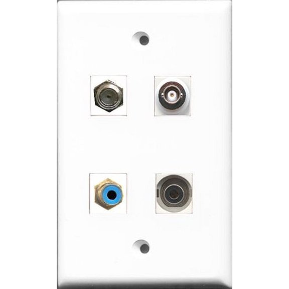 RiteAV 1 Port RCA Blue and 1 Port Coax Cable TV- F-Type and 1 Port 3.5mm and 1 Port BNC Wall Plate