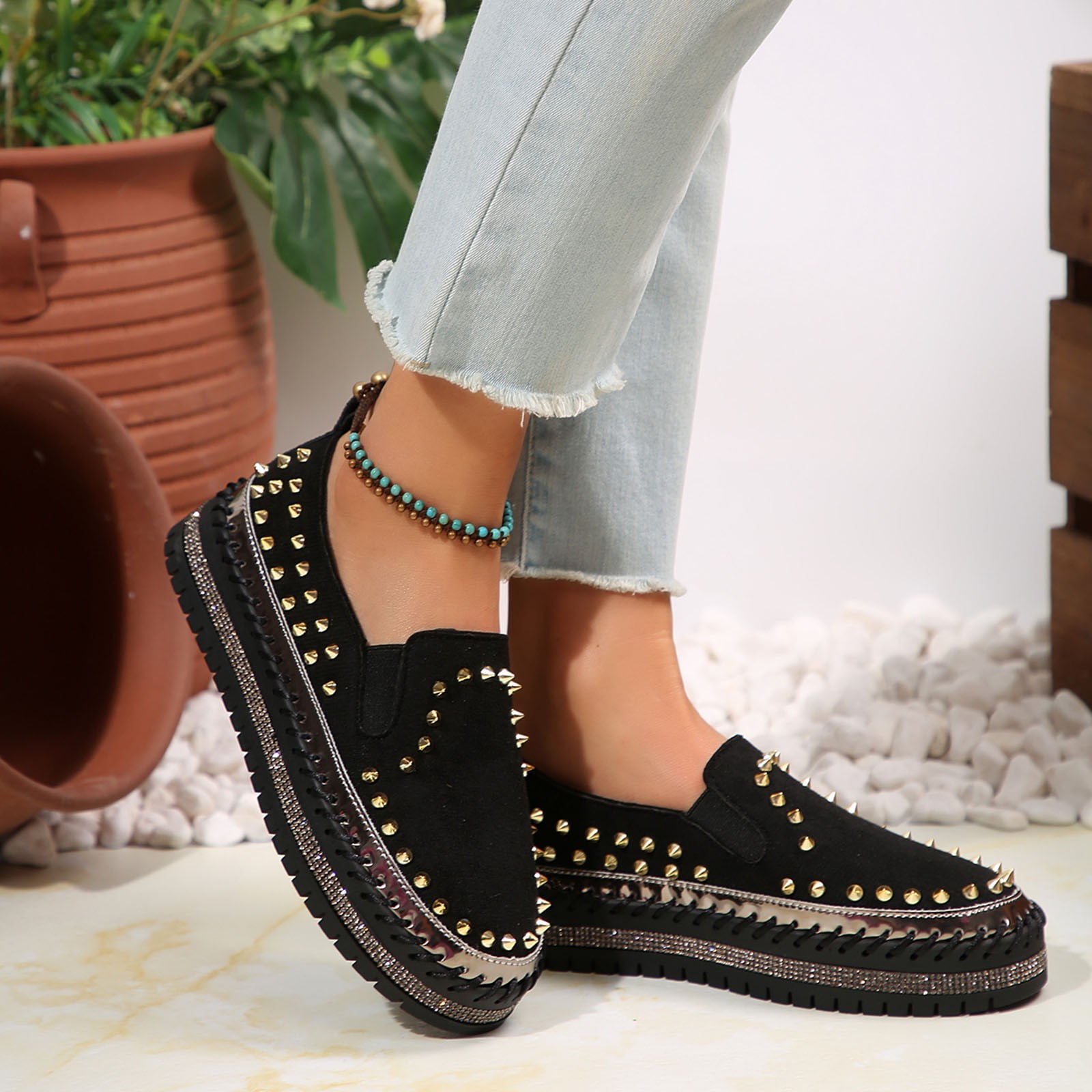 Chenyee Loafers for Women Casual Slip On Sneakers Vintage Comfortable Non Slip Work Shoes