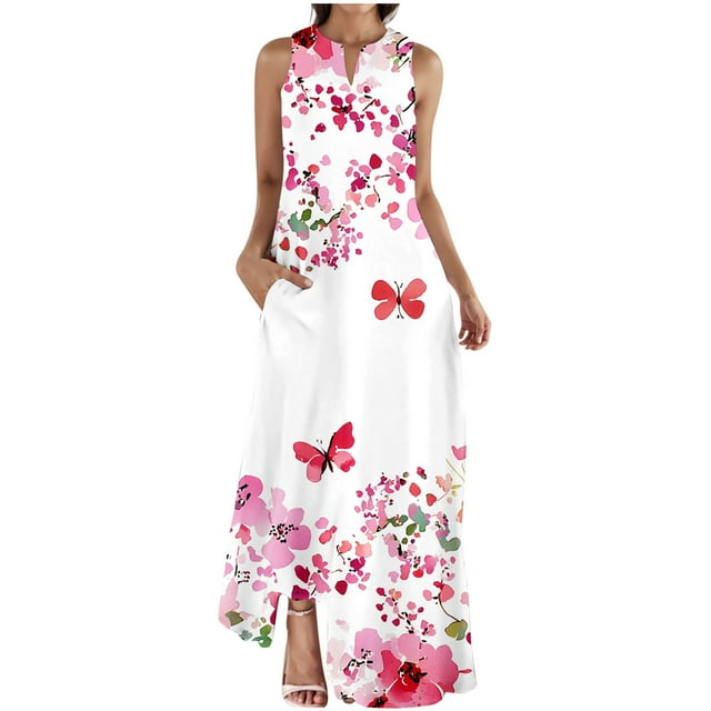 Chaquetas de Vestido de Verano para Mujeres Moda Cómoda Impresión sin Mangas Vestido con Cuello en V, Poliéster Elastano