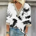 thumbnail image 2 of BangWanChi 3/4 Length Sleeve Womens Tops Plus Size Tunic Fashion Women's Summer V-Neck 3/4 Sleeve Lace Splicing Print Casual T-Shirt Blouse, 2 of 5