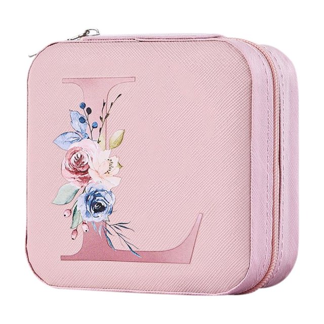 L Pu Alphabet Jewelry Storage Box 26 Printed Letter With Portable Design, Organized Compartments And Durable Material For Earrings, Rings, Bracelets