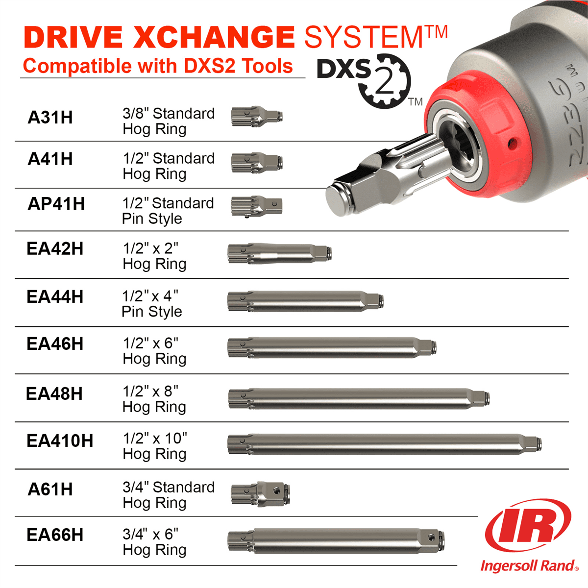 Ingersoll Rand DXS2 1/2" Air Impact Wrench, Friction Ring Retainer, Orange