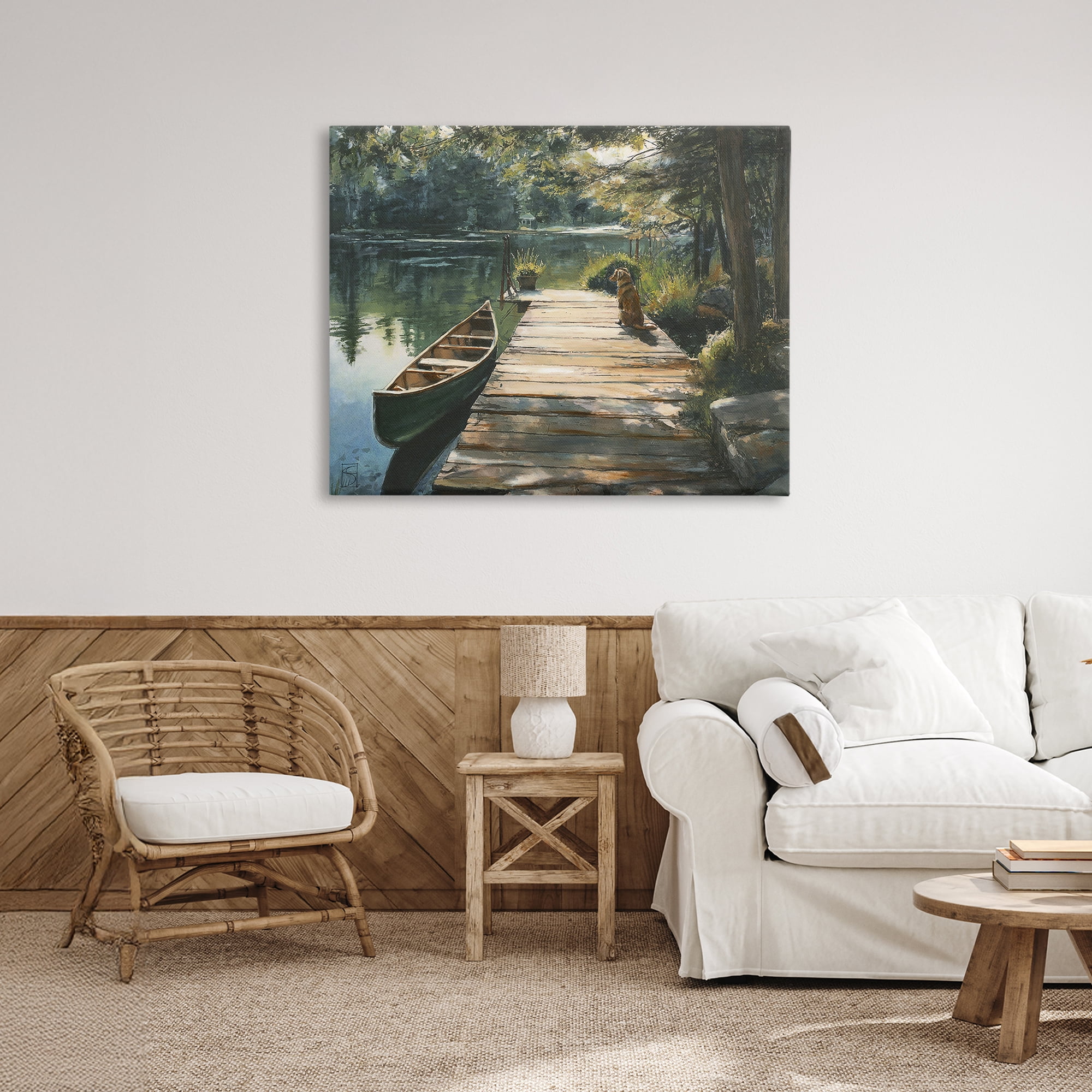 Lake Life Dog on Dock Canvas Wall Art, design by Sara Culpepper