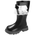 thumbnail image 5 of Black Mid Calf Boots for Sweet Lace Bow Waterproof Leather Fuzzy Lined Zipper Booties Non Slip Chunky Lug Sole Winter Boots, 5 of 6