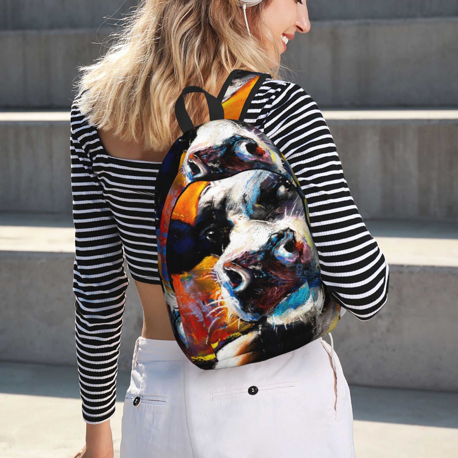 Vsdgher Cow Print Canvas Backpack Travel Rucksack Unisex Knapsack 15.7/17.7Inch Laptop Backpack for Work,College -Small
