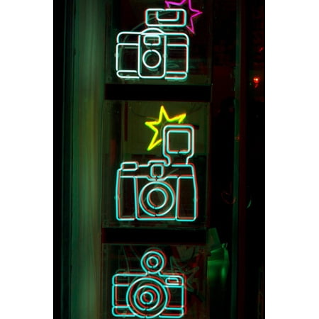 Neon light cameras Print Wall Art By Natalie