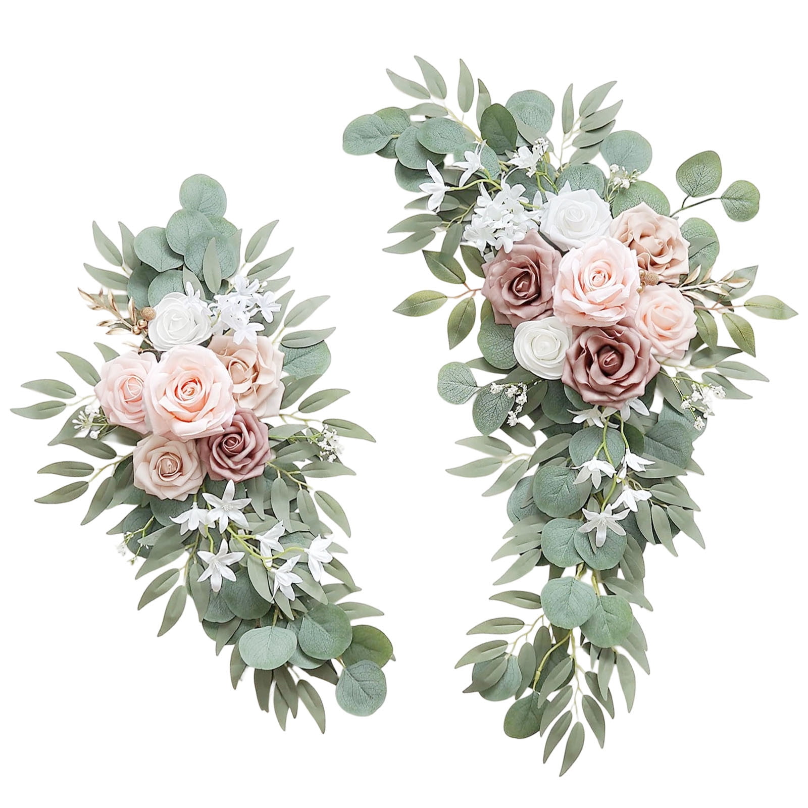 Burnt Orange Wedding Arch Flowers (Set of 2) - Artificial Fall Floral Swags for Wedding Ceremony Decor, Welcome Sign Backdrop, Reception Arch Decoration