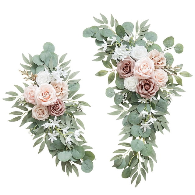 CJiaWei Wedding Bow Flower Set Roses Flower Decorative Garland With Roses Roses Leaves Flowers Garland With Ribbons