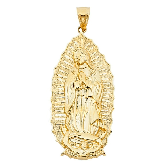 14k Yellow Gold Virgin de Guadalupe Medalla Pendant Charm Jewelry Female Unisex