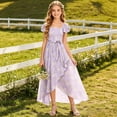 thumbnail image 7 of SGFCWSX Girls Maxi Dress Square Neck Flutter Sleeve Daisy Floral Print High Low Belted Dresses for Kids Purple Size 9, 7 of 7