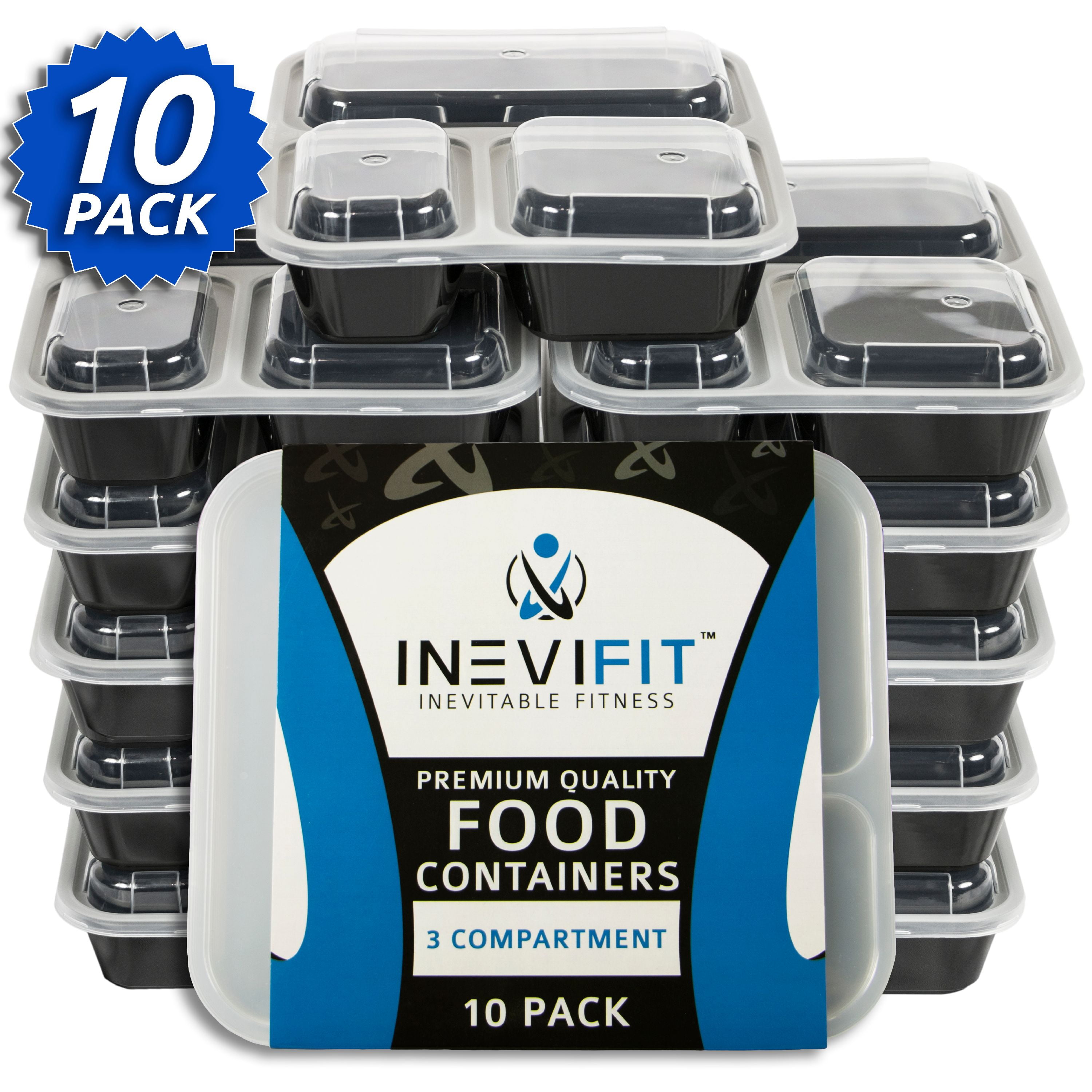 INEVIFIT Meal Prep 3 Compartment BPA FREE, Premium Food Storage