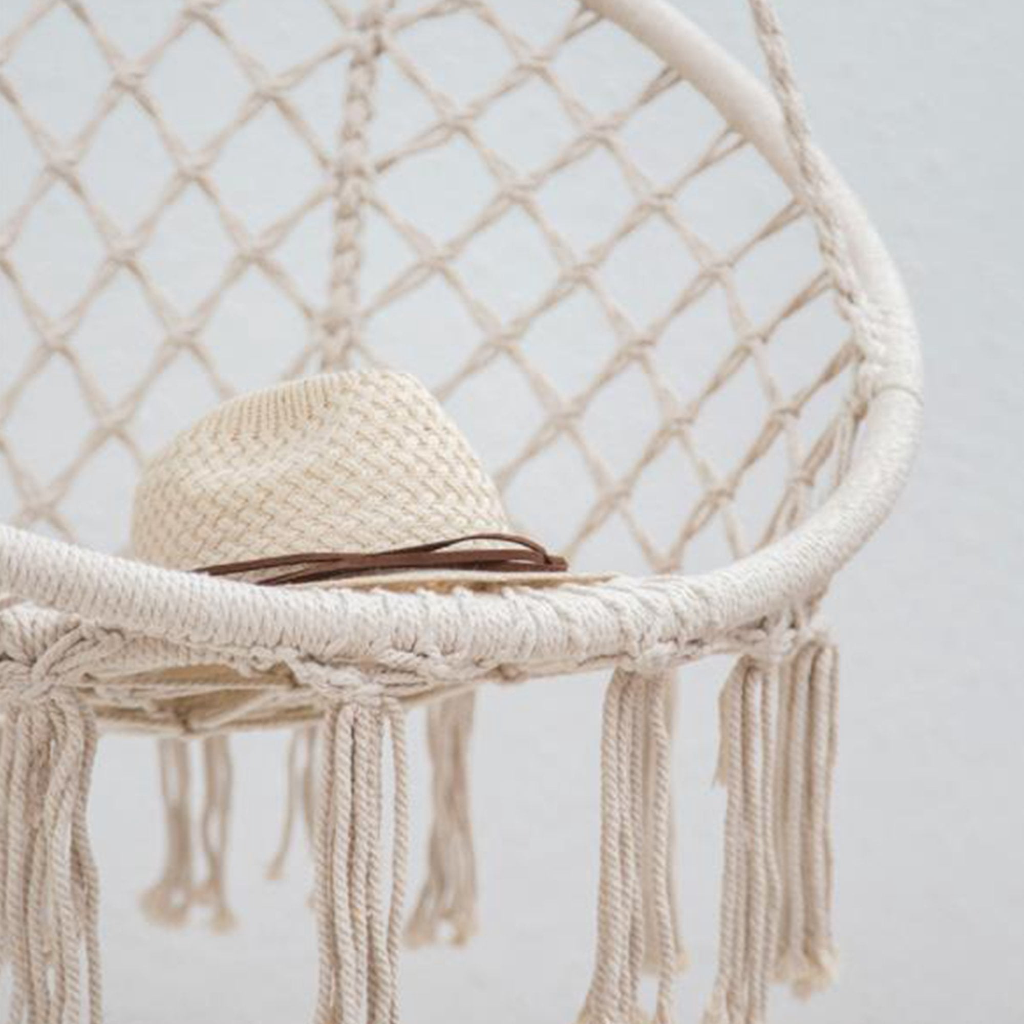 Hanging Outdoor Swing Chair Macrame Cotton Hammock Chair - Off-White
