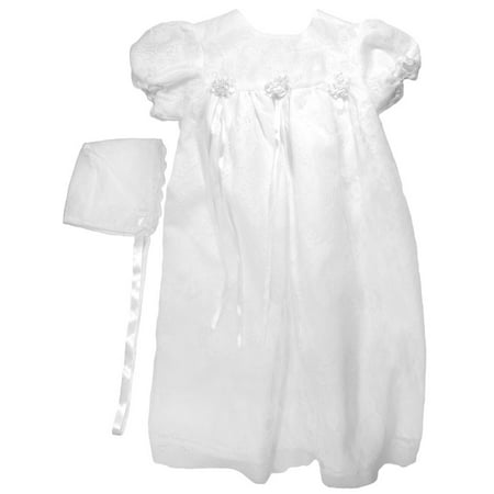 Baby Girls White Lace Satin Ribbon Bonnet Christening Dress