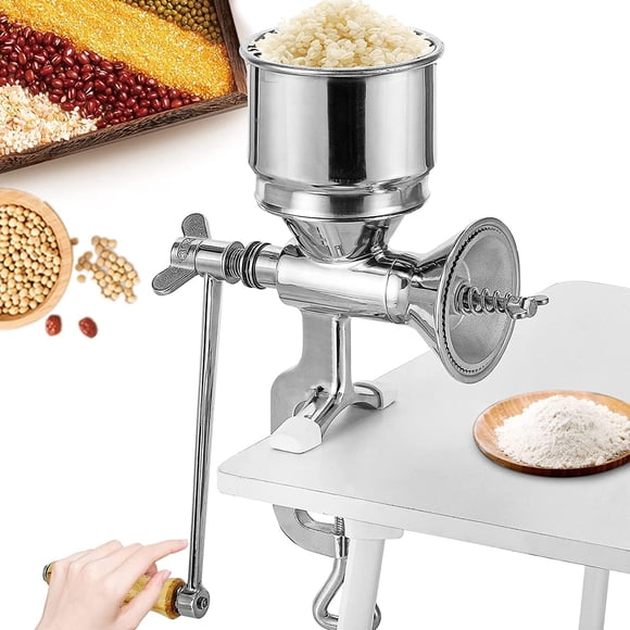 Moongiantgo Molinillo de Grano Manual Molinillo de café Manual Grosor Ajustable Manivela de Acero Inoxidable Herramienta de molienda con Abrazadera de Mesa para Arroz Especias Pimienta Granos