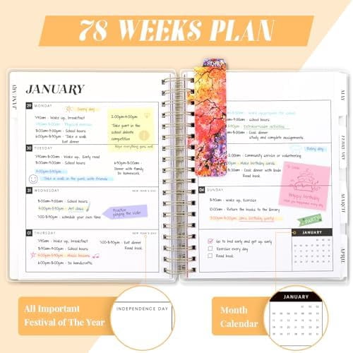 Planner 2026-2027, Large 18 Months Academic Daily Weekly Monthly Planner Yearly Agenda Jan. 2026–June. 2027, 7.9" x 9.8", Page Tabs, Separator Page, Pocket Folder, Bookmark, Stickers, Sticky Note Set