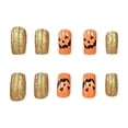 thumbnail image 2 of 24Pcs Halloween Press On Nails Medium Long, Pumpkin Face Gold Glitter Fake Nails with Sparkly Finish, Reusable False Nail Tips for Women, DIY Festive Party Manicure Set, 2 of 9