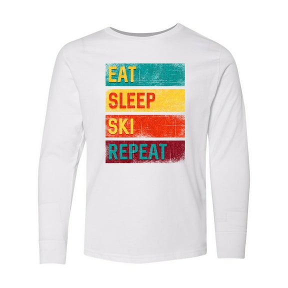 Inktastic Skiing Eat Sleep Ski Repeat Long Sleeve Youth T-Shirt