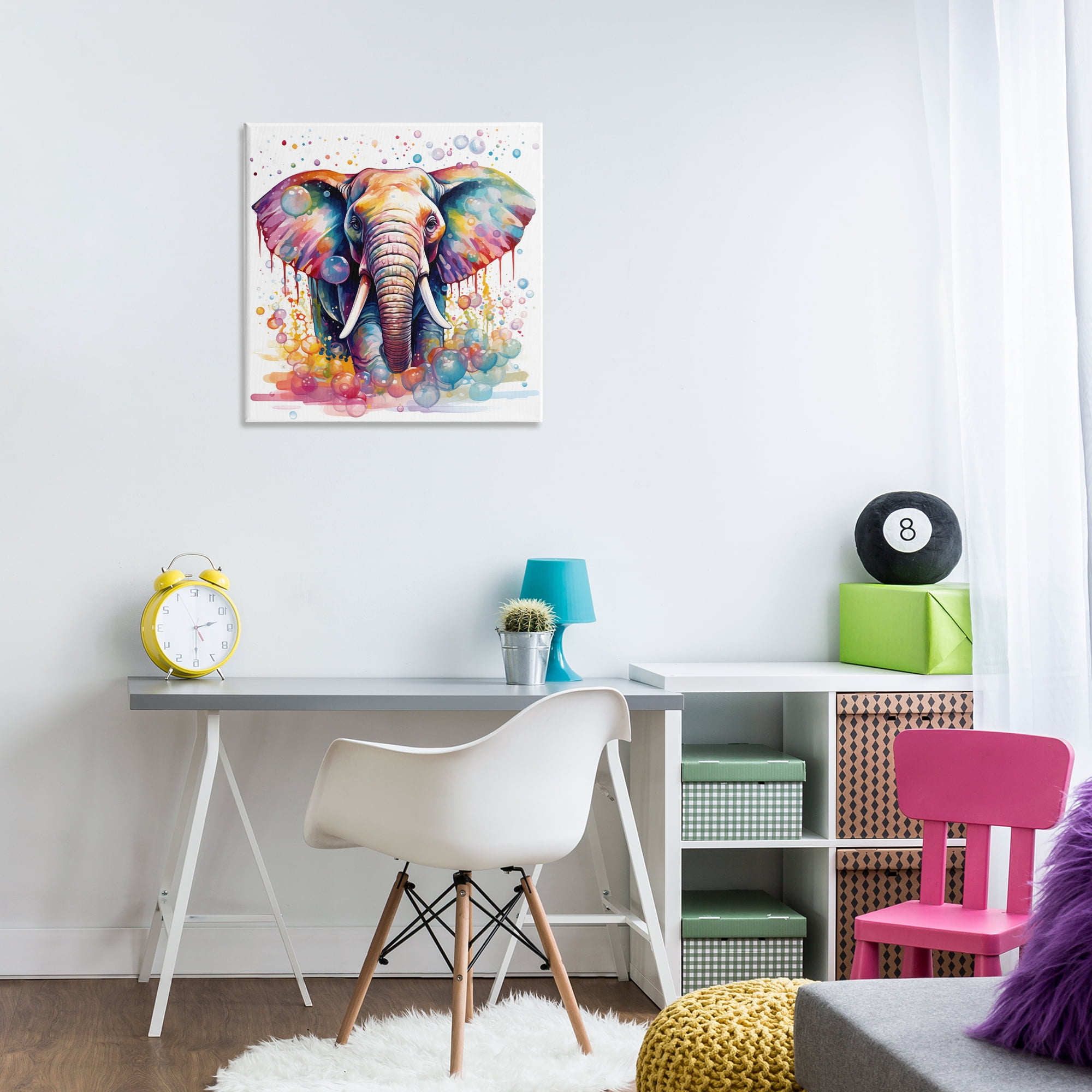 Stupell Industries Bubble Pattern Elephant Bath & Laundry Painting Wrapped Canvas Art Print Wall Art, 24 x 24