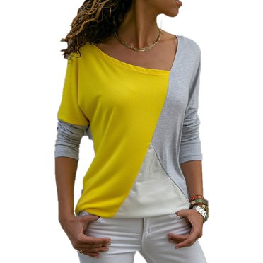 U.Vomade Nouveau T-Shirt à Manches Longues Polyvalent pour Femmes, Mode, Haut à Col Rond à Contraste de Couleurs, T-Shirt Décontracté Ample