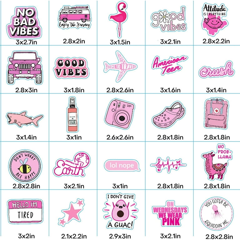 Clerance! 100pcs Preppy Stickers Pink Cute Vinyl Aesthetic Water Bottle  Stickers Waterproof 100 Sticker Pack for Laptop Water Bottles Computer  Phone Stickers for Kids Teen Girls Stocking Stuffer Gift 