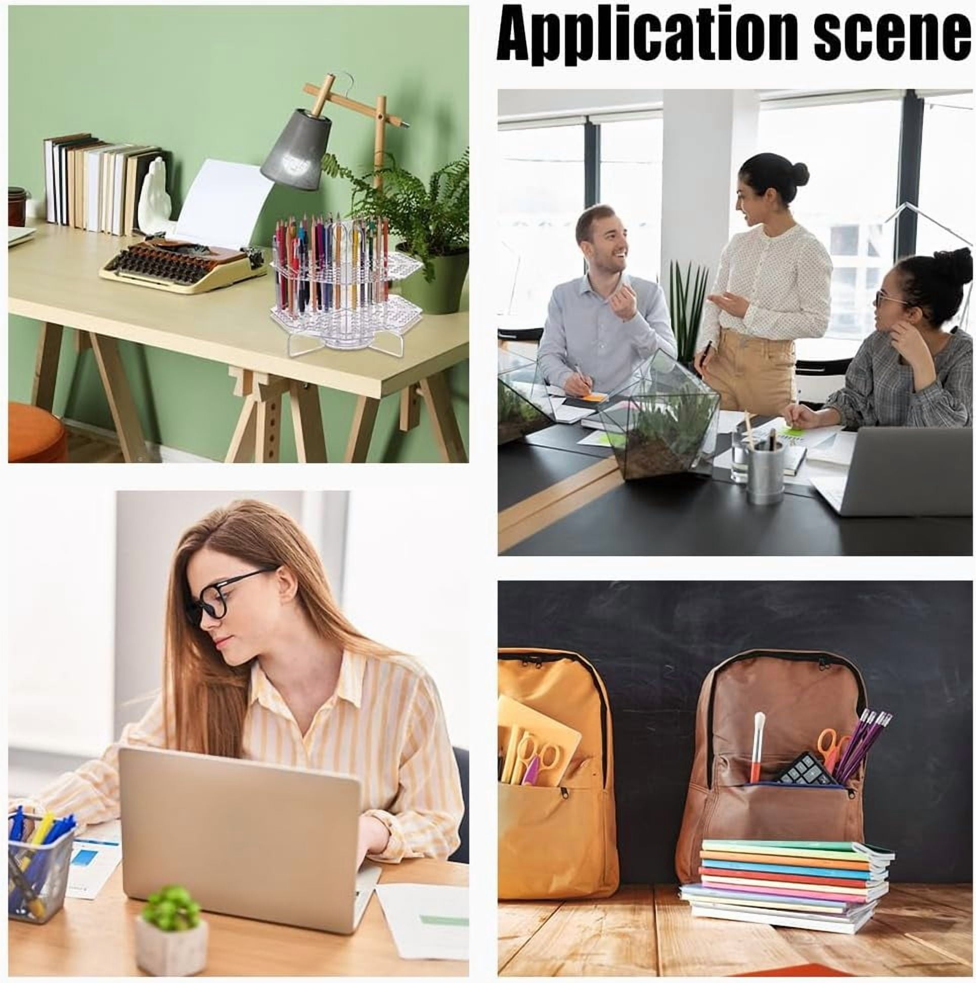120 Slot Clear Pen Holder Acrylic Pencil Organizer 360° Rotating Marker Organizer Office Storage Supplies Holds for School Home Art Supply Makeup Brushes Storage Craft Shows Clear