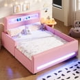 thumbnail image 4 of Euroco Upholstered Full Size Platform Bed with LED Light and USB Ports, 2 Drawers, Pink, 4 of 12